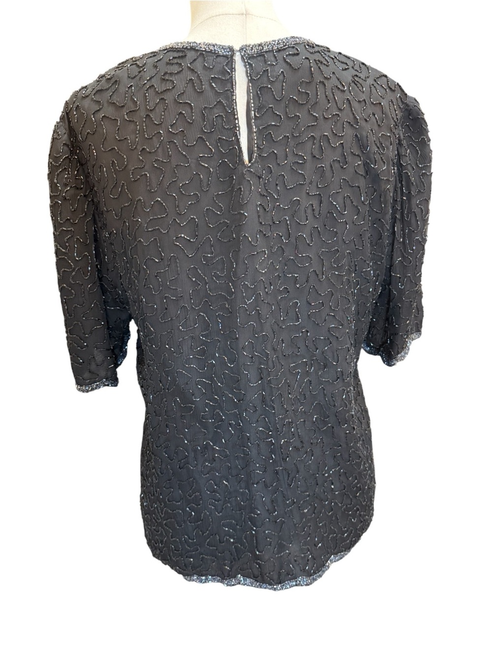 Vintage Brilliante by J.A. Black Silk Beaded Blouse Top Large Art Deco - Picture 5 of 11